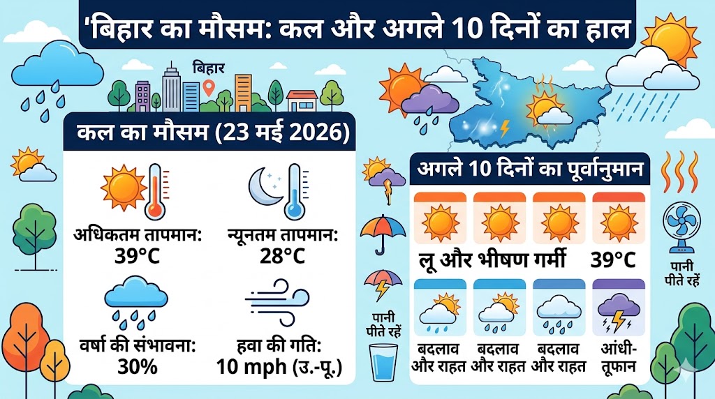 Bihar Ka Mausam: 23 मई को बिहार में कैसा रहेगा मौसम? जानिए बारिश और लू का ताज़ा अपडेट