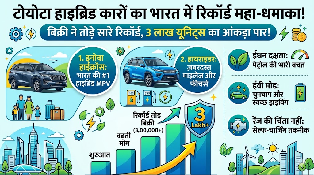 Toyota Hybrid Car Sales Record: टोयोटा ने भारत में रचा इतिहास, हाइब्रिड कारों की बिक्री ने पार किया 3 लाख का आंकड़ा, इनोवा और हायराइडर की भारी डिमांड!