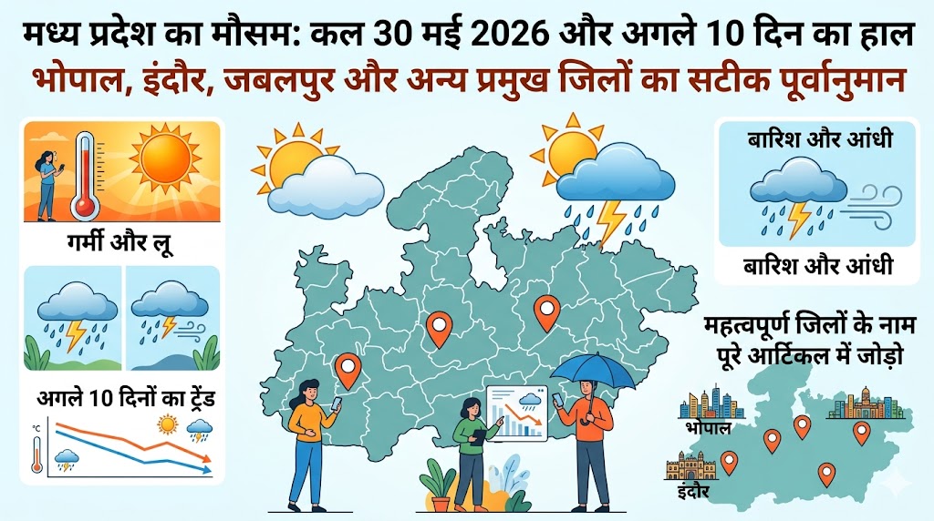 कल का मौसम 30 मई 2026: MP के भोपाल इंदौर समेत कई जिलों में पलटेगा मौसम, आंधी-बारिश का हाई अलर्ट जारी!