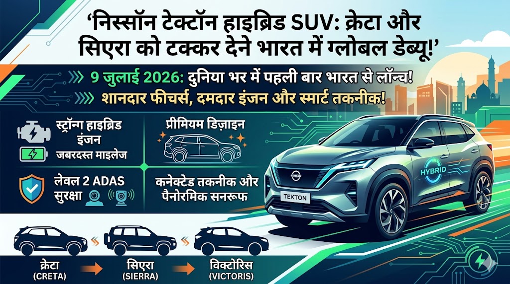 Nissan Tekton Hybrid SUV India Debut: Creta और Sierra की छुट्टी करने 9 जुलाई को आ रही है नई "बेबी पेट्रोल" एसयूवी, फीचर्स और माइलेज में सबसे आगे!