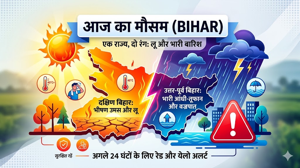 बिहार मौसम अपडेट: कहीं भीषण लू तो कहीं भारी बारिश का रेड अलर्ट, जानें अगले 24 घंटे कैसा रहेगा आपके जिले का हाल