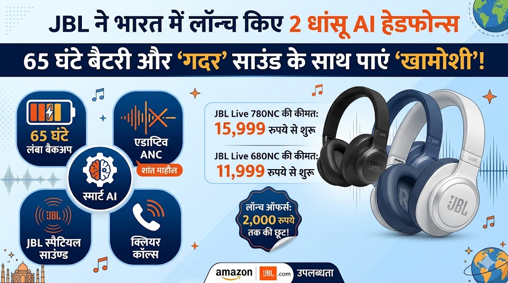 JBL ने भारत में लॉन्च किए AI फीचर्स वाले दो धांसू हेडफोन्स, 65 घंटे की नॉन-स्टॉप बैटरी के साथ मिलेगा गदर साउंड