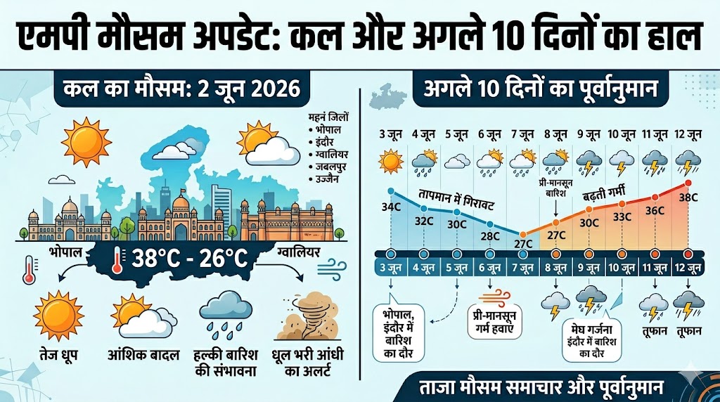 MP Weather Update: मध्य प्रदेश में अचानक पलटा मौसम, अगले 10 दिनों तक भारी बारिश और आंधी का खतरनाक अलर्ट जारी