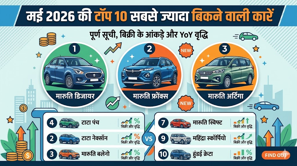 Best Selling Cars May 2026: Maruti Dzire बनी नंबर 1 कार, Tata Punch को लगा बड़ा झटका, देखें Top 10 Cars Full List