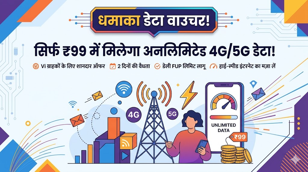 Vi 99 Unlimited Data Plan: Jio और Airtel की छुट्टी! मात्र ₹99 में पाएं प्रतिदिन 20GB डेटा, 4G और 5G यूजर्स की लगी लॉटरी