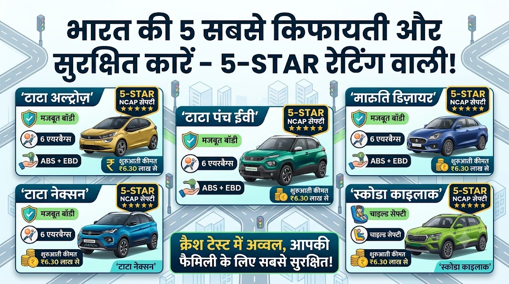 6 लाख के बजट में घर लाएं 5-Star सेफ्टी वाली ये धांसू गाड़ियां, Tata से लेकर Maruti की चमचमाती कारें लिस्ट में शामिल