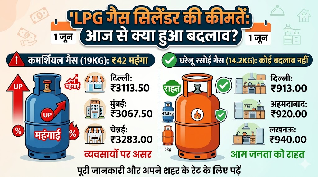 LPG Price Today 1 June: एलपीजी सिलेंडर हुआ ₹42 महंगा, देखें दिल्ली से लखनऊ तक घरेलू और कमर्शियल गैस के नए रेट्स