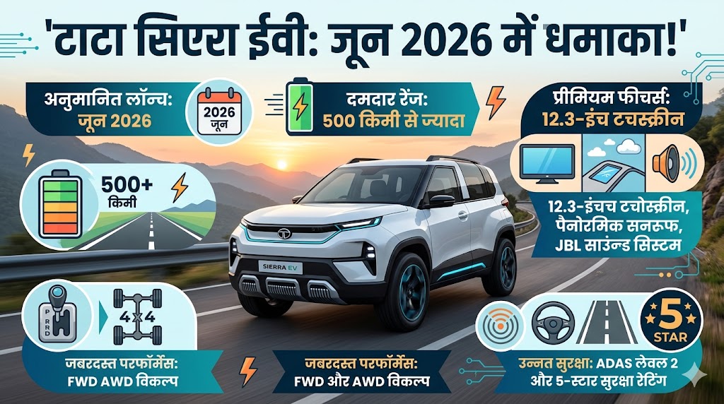 Tata Sierra EV Launch Date Price Range Features: जून में इस दिन लॉन्च होगी टाटा सिएरा ईवी, मिलेंगे होश उड़ाने वाले फीचर्स और 500km की रेंज, कीमत बस इतनी!