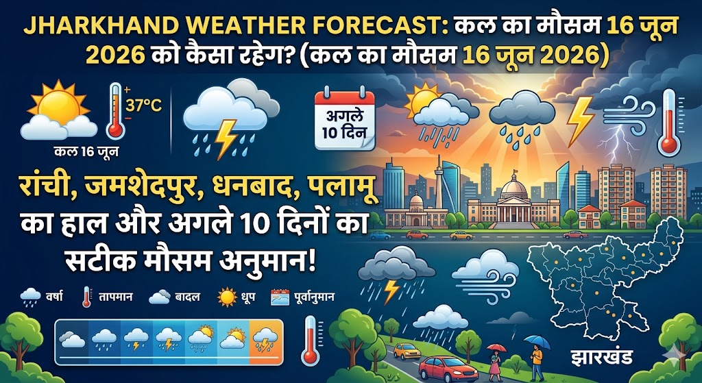 Jharkhand Weather Forecast: कल का मौसम 16 जून 2026 को कैसा रहेगा? जानें अगले 10 दिनों की भारी बारिश का पूरा अलर्ट!