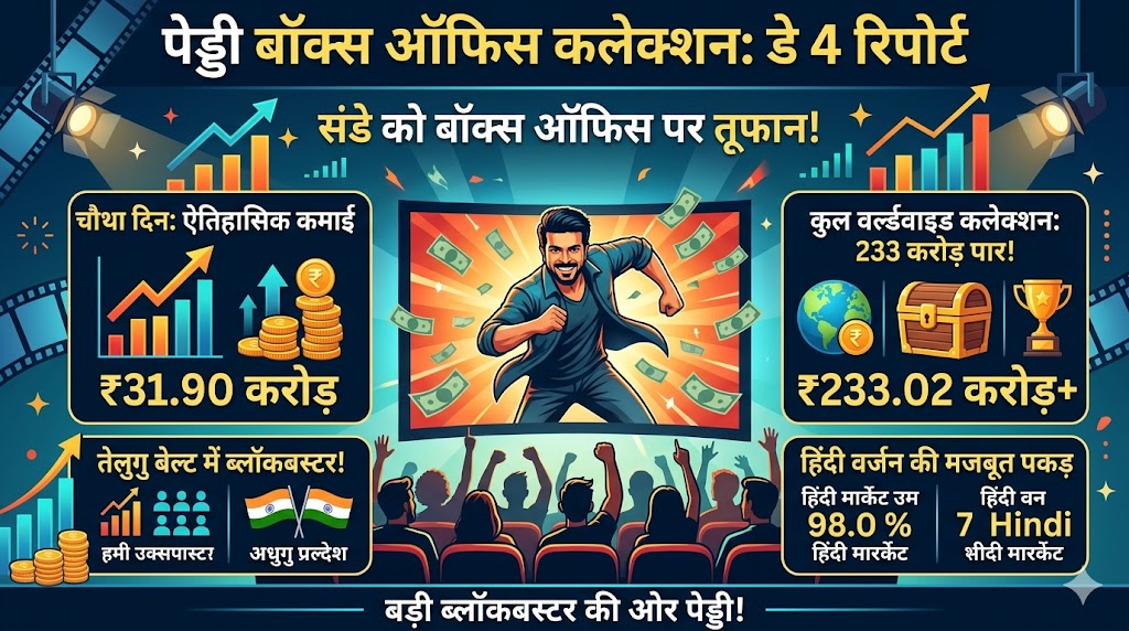 Peddi Box Office Collection Day 4: राम चरण की फिल्म 'पेड्डी' ने पार किया 230 करोड़ का आंकड़ा, संडे को बॉक्स ऑफिस पर आया भयंकर तूफान