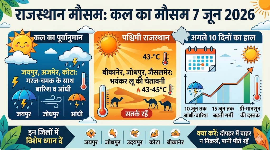 Rajasthan Weather Update: कल का मौसम 7 जून 2026 को कैसा रहेगा? देखें अगले 10 दिनों का मौसम और जिलों की सूची