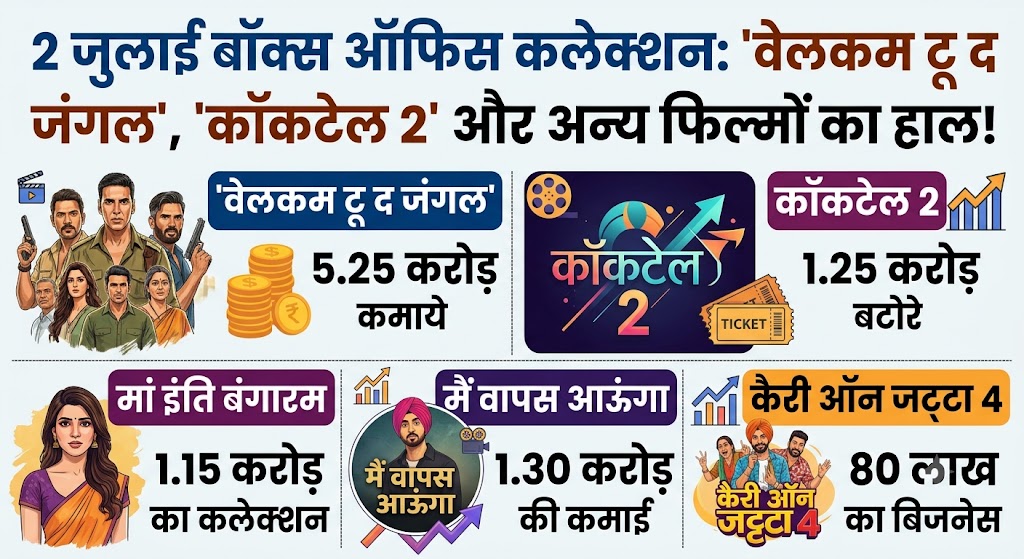बॉक्स ऑफिस रिपोर्ट 2 जुलाई: 'वेलकम टू द जंगल' का धमाका, 'कॉकटेल 2' ने गाड़े झंडे; देखें सभी 5 फिल्मों का कलेक्शन