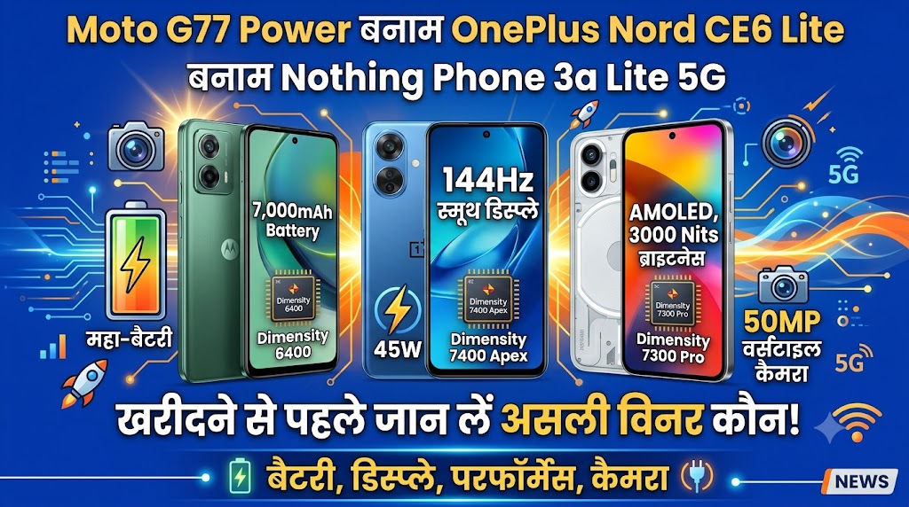 Moto G77 Power vs OnePlus Nord CE6 Lite vs Nothing Phone 3a Lite 5G