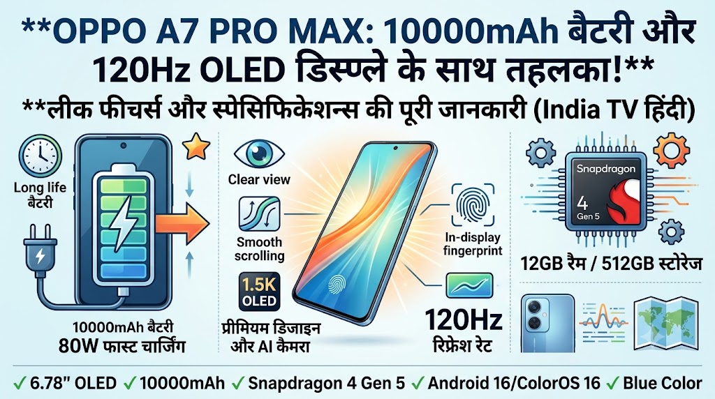 Oppo A7 Pro Max Launch: 10000mAh बैटरी और 120Hz OLED डिस्प्ले के साथ आ रहा ओप्पो का नया धांसू फोन, देखें लीक डिटेल्स