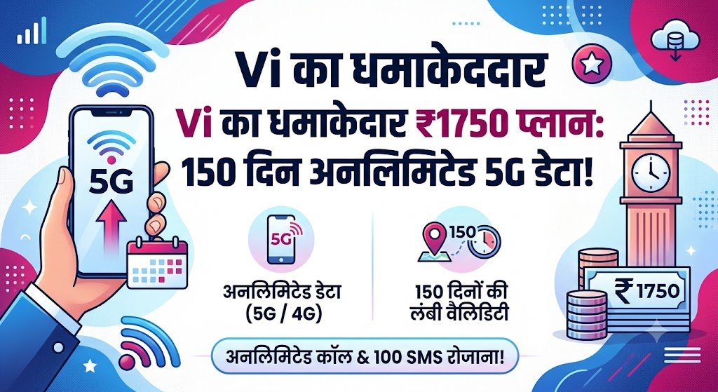 Vi का नया ₹1750 प्लान लॉन्च: 150 दिनों तक अनलिमिटेड 5G डेटा, कॉल और SMS सब कुछ मुफ्त