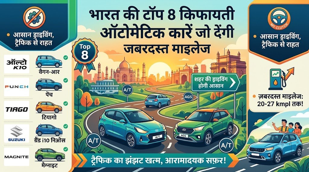 भारत की Top 8 किफायती Automatic Cars: शहर के भारी ट्रैफिक में ड्राइविंग होगी आसान, मिलेगा जबरदस्त माइलेज
