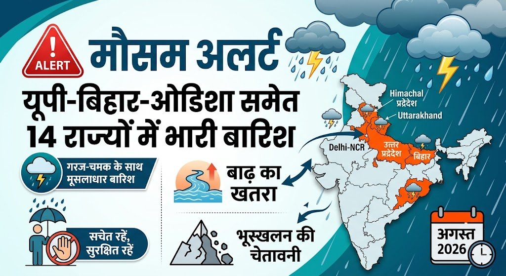 Weather Alert: यूपी-बिहार और ओडिशा समेत 14 राज्यों में मूसलाधार बारिश का खतरा, जानें अपने शहर के मौसम का मिजाज