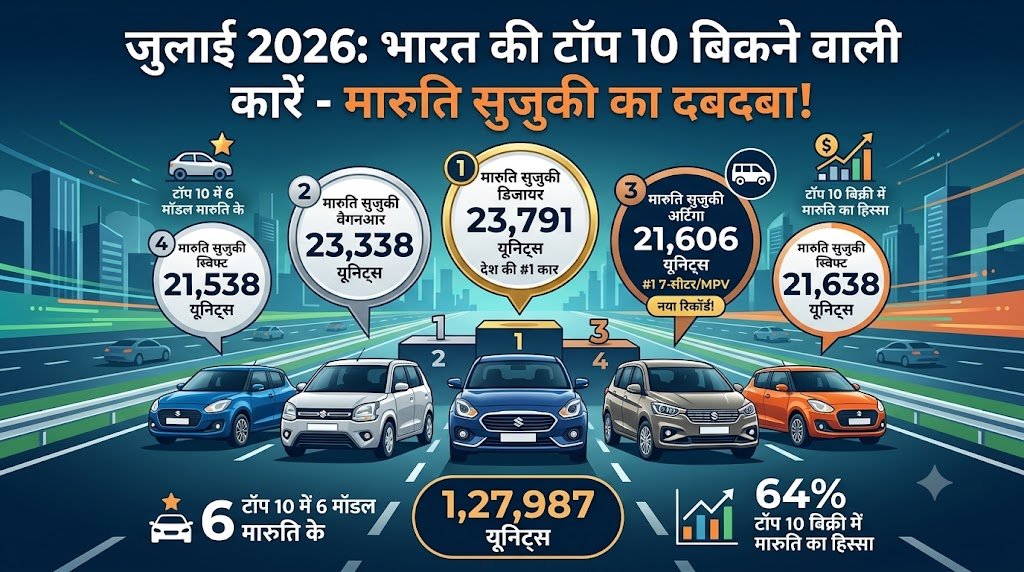 जुलाई 2026 की कार बिक्री का रिपोर्ट कार्ड: मारुति सुजुकी का एकतरफा राज