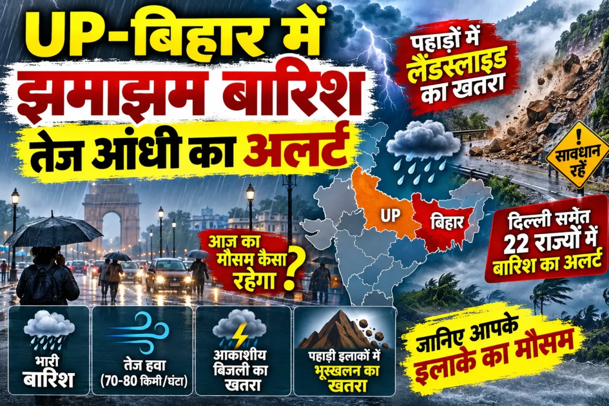 UP-बिहार में आज झमाझम बारिश के साथ तेज आंधी का अलर्ट, पहाड़ों में लैंडस्लाइड का खतरा; जानें आपके शहर का मौसम