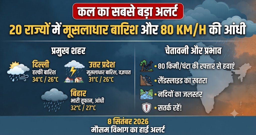 कल का मौसम 8 सितंबर 2026